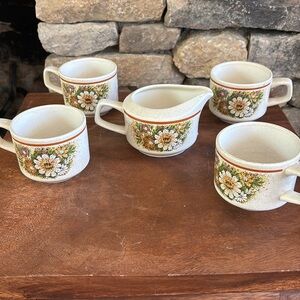 5 PC Temper-Ware Magic Garden Tea Coffee Cup  creamer pot Sets Lenox Stoneware